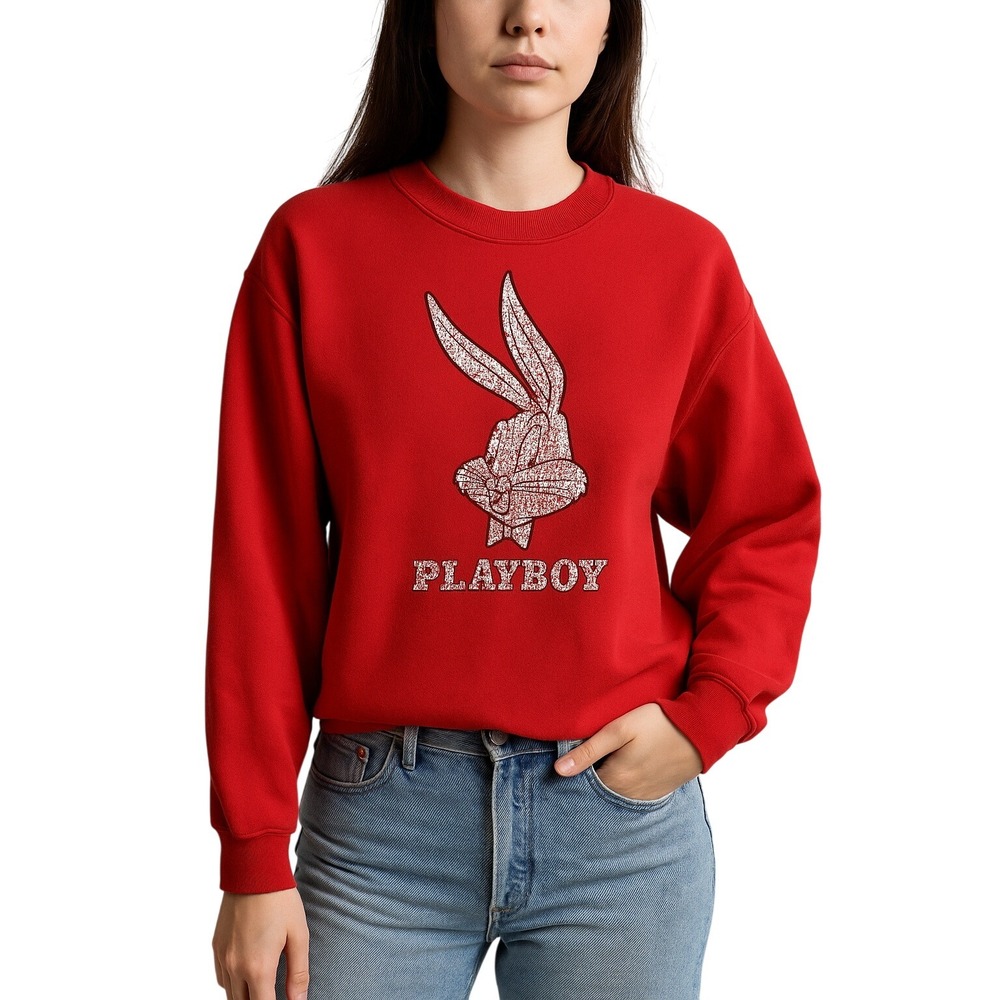 VINTAGE Playboy x Bugs Bunny Red Sweatshirt Graphic Looney Tunes 90s
